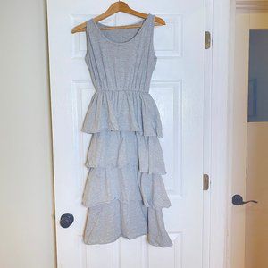 Gray Jersey Knit Tiered Long Sleeveless Dress XS